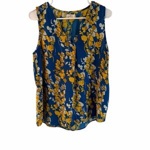 Tres Jolie Accessories Blue and Mustard Floral Sleeveless V-Neck Top